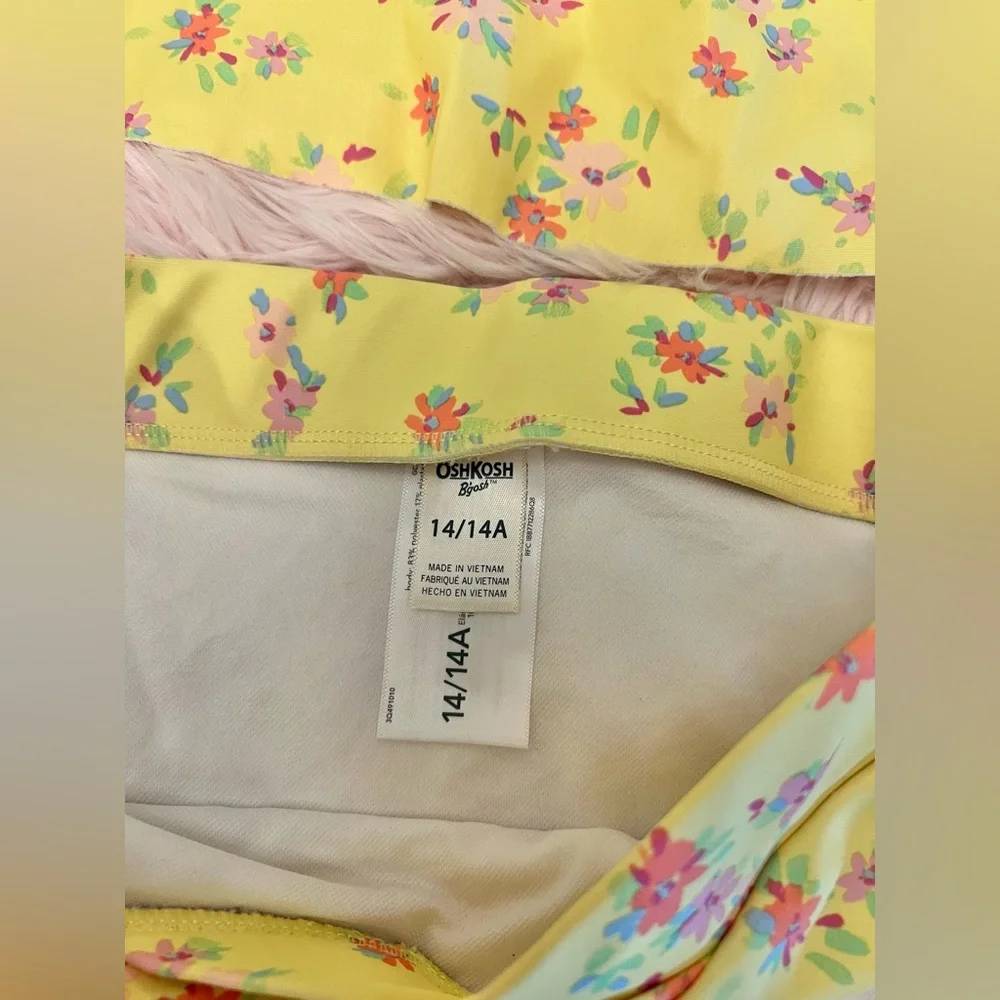 OshKosh B’gosh Yellow Ditsy Floral Ruffle 2 Piece Hi Waisted Bikini Sz 14 Girls‎